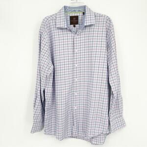Tattersall London Blue Plaid Check Button Down Dresss Shirt Size 17 34/35